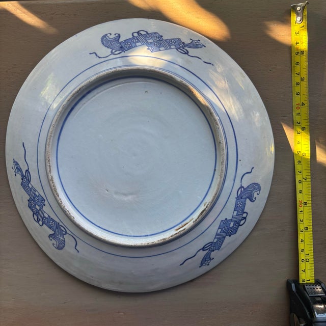 Antique Japanese Imari Ware Porcelain Blue and White Hand Painted Charger Platter, Meiji Period (1868-1912) For Sale In Los Angeles - Image 6 of 11