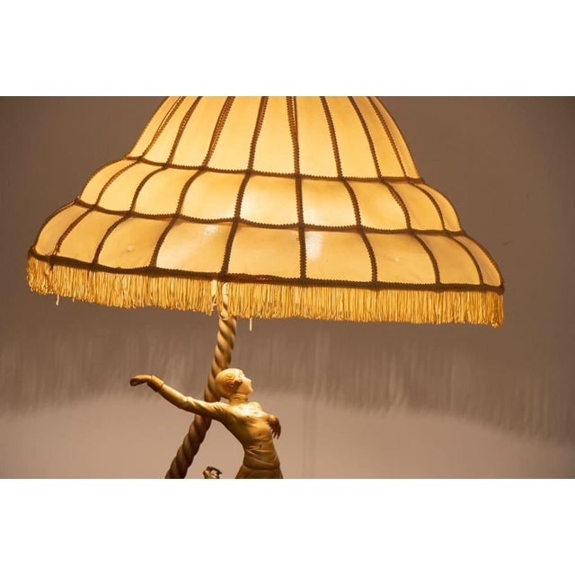 Large Art Deco Sculptural Lamp of Female Skater on Stepped Marble Base, 1930s, in Very Good conditions. Designed 1920 to...