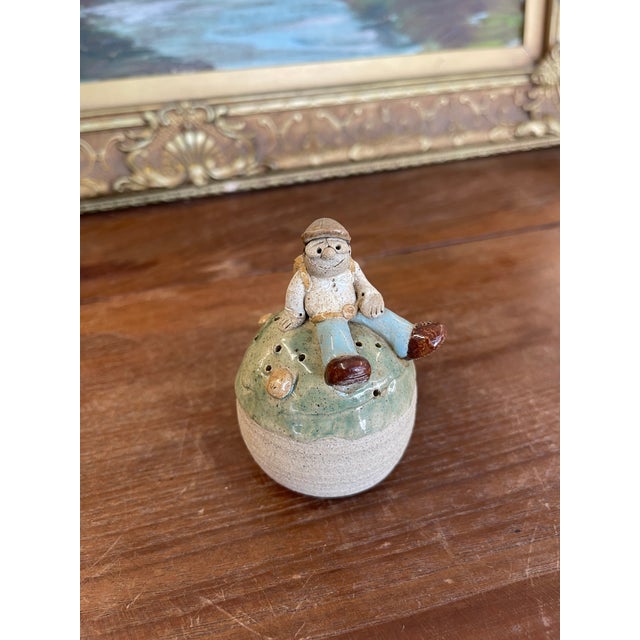 Handmade Studio Pottery Incense Holder With Seated Figure Sculpture, Signed 1976 For Sale - Image 4 of 10