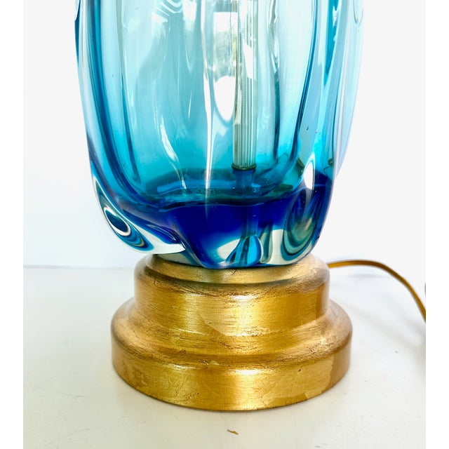 Blue & Clear Seguso Murano Organic Table Lamp For Sale - Image 12 of 15