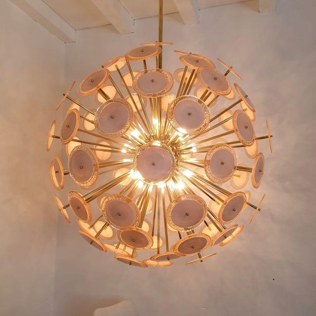 Vistosi Murano Large Pink Murano Glass Sputnik Chandelier, Mid Century Modern, 1980s. For Sale - Image 4 of 12