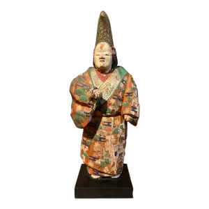 Antique Japanese Polychrome Carved Noh Figure