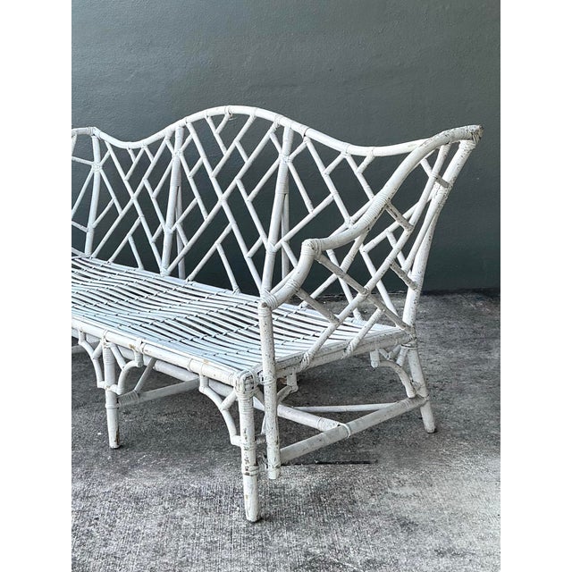 Vintage Chinese Chippendale Camel Back Rattan Sofa For Sale - Image 9 of 12