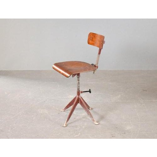 Workstation Chair By Experfi Paris Attributed to Jean Prouvé Steel legs and frame - Original dark red paint - Original ply...