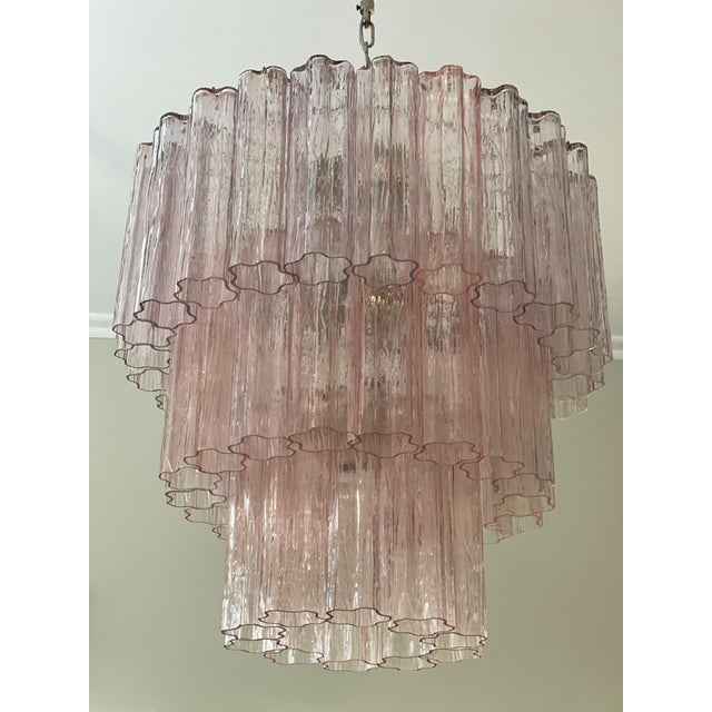 Tubular Pink Murano Chandelier For Sale - Image 9 of 9