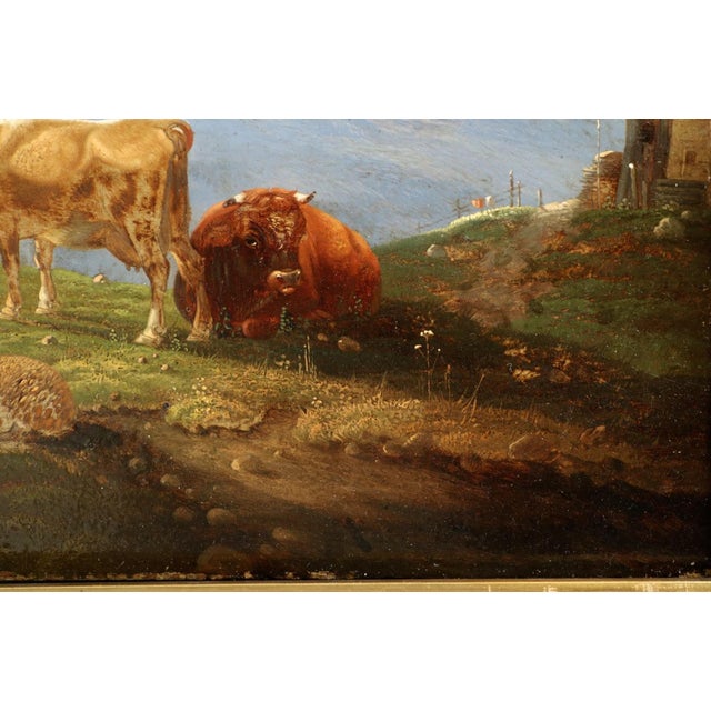 19th Century German School Alpine Landscape With Hiker and Livestock, 19th Century For Sale - Image 5 of 14