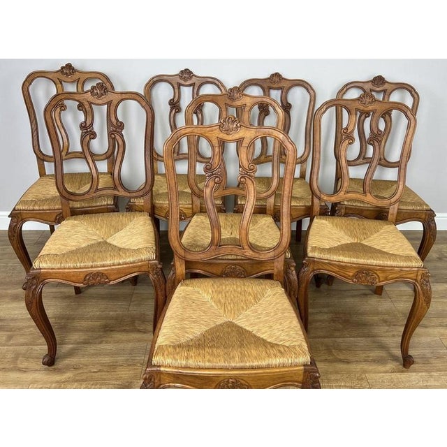 Vintage French Dining Chairs in Oak, Set of 8 For Sale - Image 4 of 14