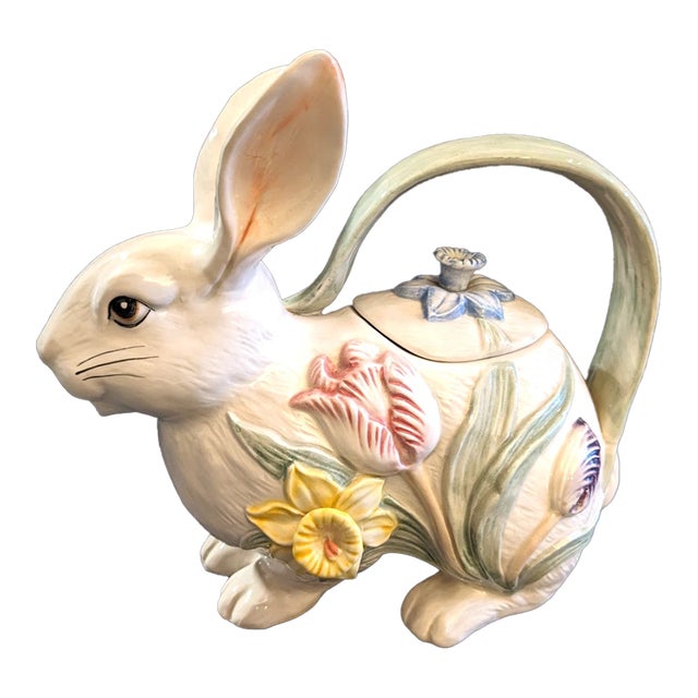 Vintage Mid-Century Modern Fitz and Floyd Large Easter Rabbit Bunny Teapot W/ Lid For Sale