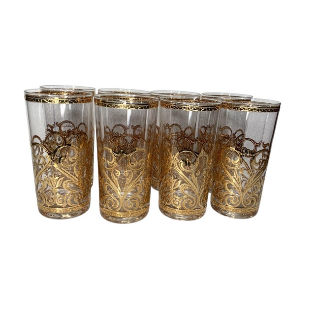Culver Spanish Scroll 22k Highball Glasses - Set of 8 For Sale - Image 4 of 7
