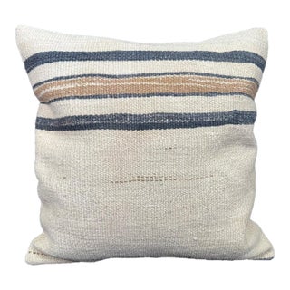 Turkish Hemp Pillow Cushion Natural Beige Blue Cushion Cover 20"x20" For Sale