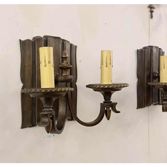 Mid 20th Century Mid 20th Century Restored Traditional Bronze 2 Arm Wall Sconces - a Pair For Sale - Image 5 of 7
