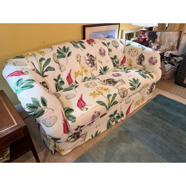 Traditional Vintage Lee Jofa "Loretta" Style Tropical Monkey & Botanical Pleated Skirt Sofa For Sale - Image 3 of 8