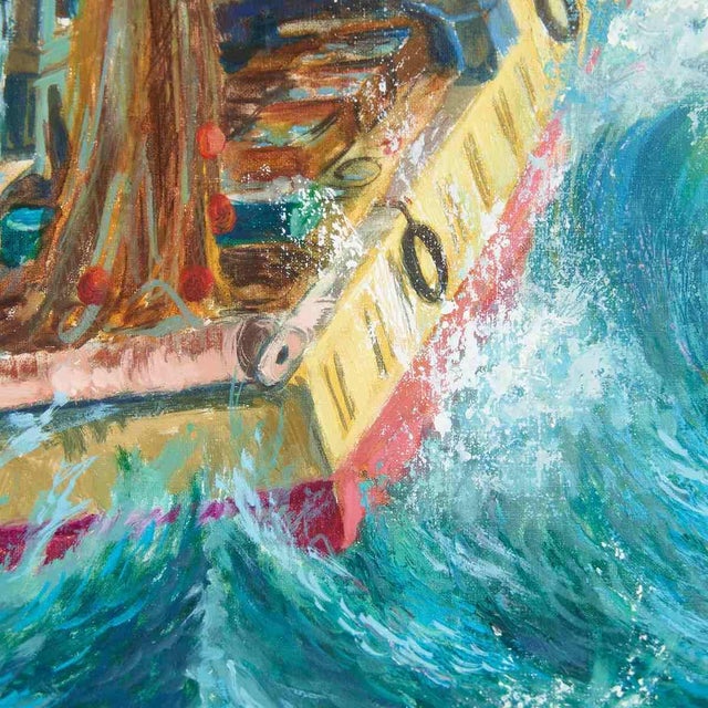 Unknown, Fishing in Rough Seas, 2000s, Oil on Canvas, Framed For Sale - Image 3 of 8