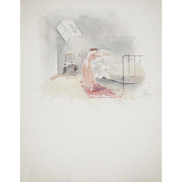 René LEVERD (1872-1938) Woman in pink Original watercolor Signed in ink On vellum, 26 x 20 cm Very good condition, edges...