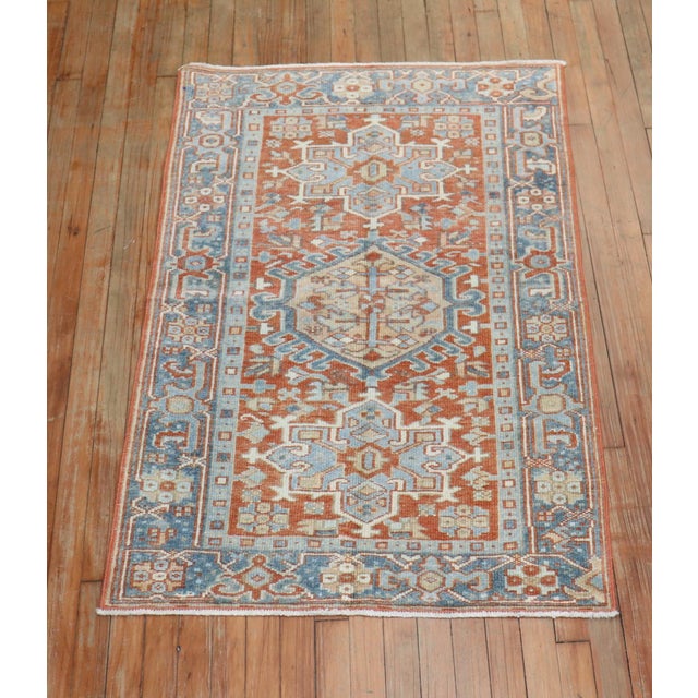 Persian Early 20th Century Orange Heriz Karadja Rug - 2'11" x 4'7" For Sale - Image 3 of 6