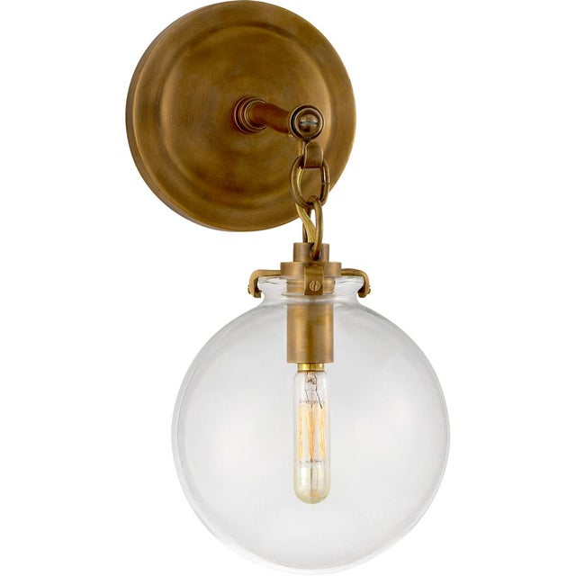 Transitional Thomas O'Brien for Visual Comfort Signature Katie Small Globe Sconce in Hand-Rubbed Antique Brass with Clear Glass For Sale - Image 3 of 4