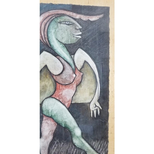 This is a wonderful vintage surrealist Abstract Painting of a figurative nude female. painting done in Pastel on paper by...