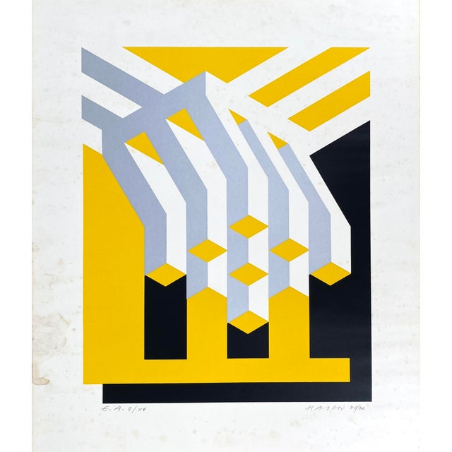 A print * A color screen print with three colors (black, yellow, and silver) * By Otto Herbert Hajek (1927–2005) * On...