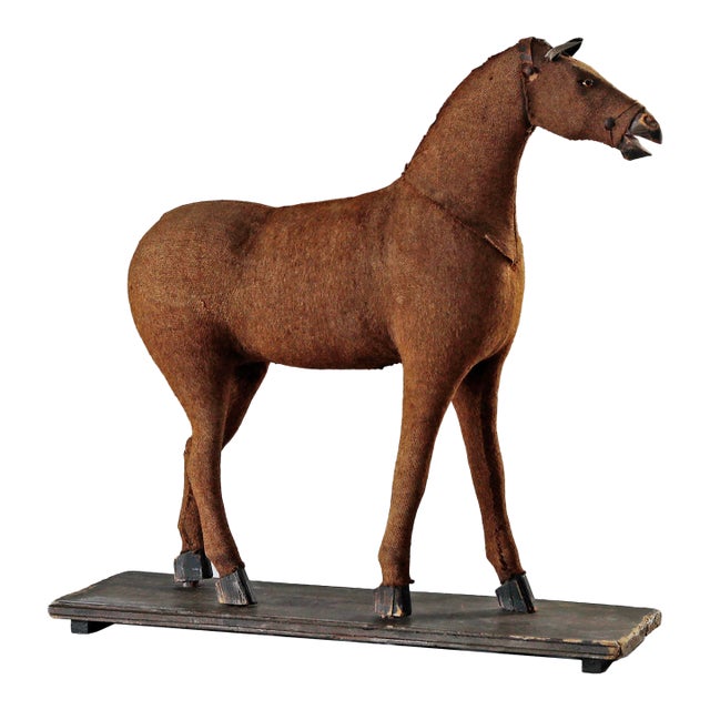 Horse Figure on Wooden Base Antique For Sale