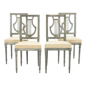 French Louis Xvi Style Painted Chairs. Lyre Model. C.1900-Set of Four