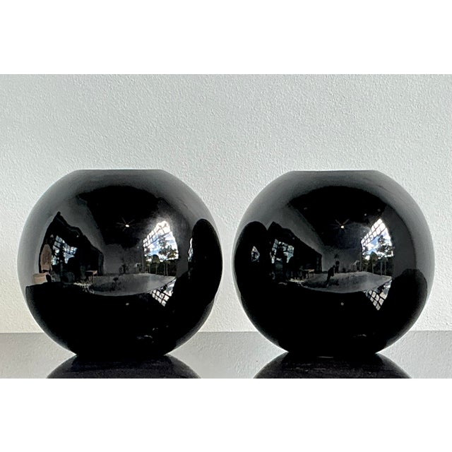 Vintage Boho Glazed Ceramic Sphere Vases - A Pair For Sale In West Palm - Image 6 of 8