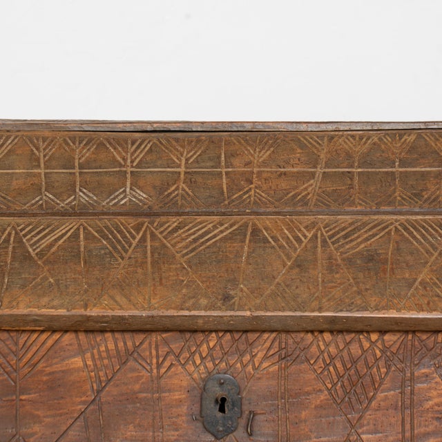 19th Century Large Rustic Oak Dome Top Trunk With Carved Details For Sale - Image 10 of 18
