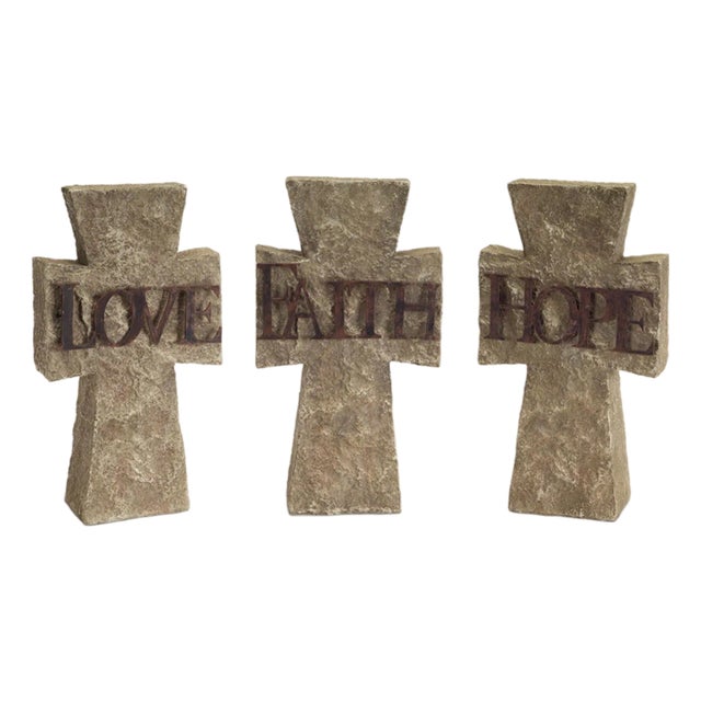 Stone Tabletop Sentiment Cross (Set of 3) For Sale