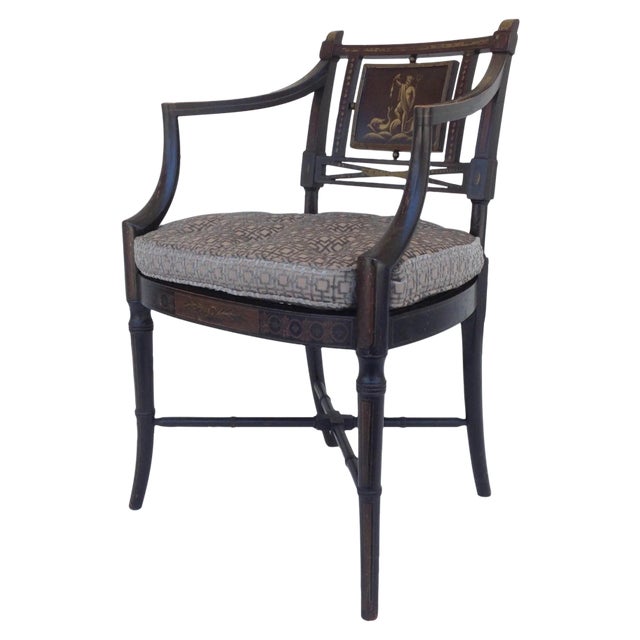 C.1855 - C.1910 Maison Jansen Hand-Painted Emblazoned "Neptune" or "Poseidon" Regency Chair For Sale