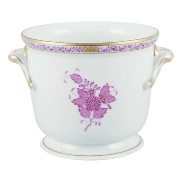 Apponyi Flowerpot with Purple Floral Motifs from Herend, Hungary, 1970s For Sale