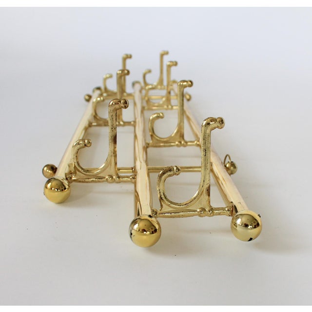 Vintage Brass Plated Coat and Hat Rack Wall Mounted For Sale In Milwaukee - Image 6 of 6