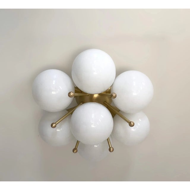 Fabio Ltd Sakura Satin Brass Glossy White Globe Flush Mount by Fabio Ltd For Sale - Image 4 of 7