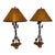 1980s Maitland Smith Bronze Arrows Sculptural Table Lamps With Leather Shades - a Pair For Sale