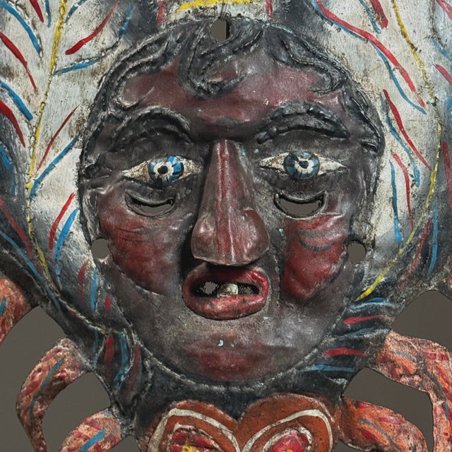 Antique Mexican (Guerrero) Hammered Copper Folk Art Festival Mask For Sale - Image 4 of 8