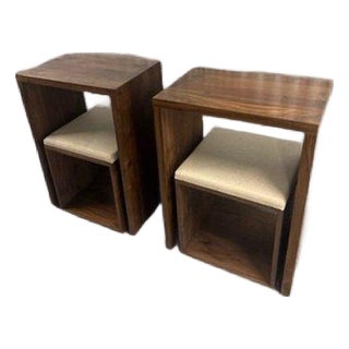 Custom Solid Walnut Waterfall Office Deck With Matching Stools by Mash Studio For Sale