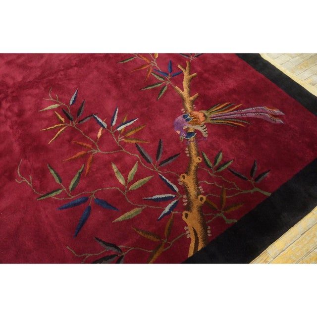 Raspberry Red Solid Open Deep Red Wool Walter Nichols Antique Chinese Art Deco Rug 8'10" X11'6 For Sale - Image 8 of 9