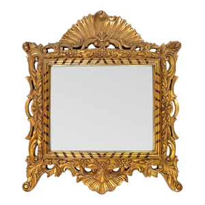 Vintage French Regency Beveled Edge Mirror With High Pediment and Antique Gold Finish