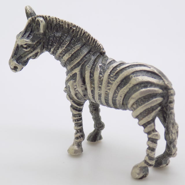 Italian Vintage Italian Handmade Genuine Silver Detailed Zebra Figurine Sculpture For Sale - Image 3 of 9