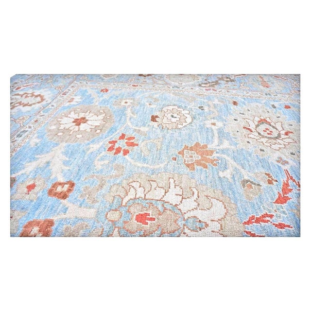Persian Sultanabad Wool 9x12 Blue, Ivory & Tan Handmade Area Rug #1142964 For Sale In Houston - Image 6 of 7