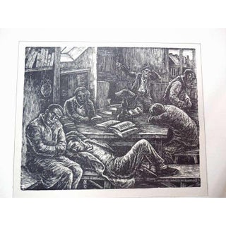 Albert Abramovitz, Rare Judaica Shtetl Synagogue interior Study House For Sale