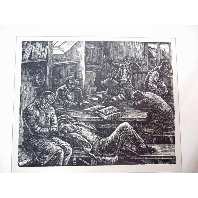 Albert Abramovitz, Rare Judaica Shtetl Synagogue interior Study House For Sale