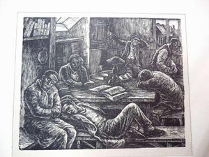 Albert Abramovitz, Rare Judaica Shtetl Synagogue interior Study House