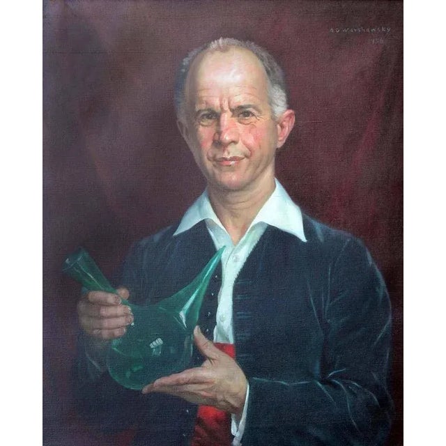 A portrait of Claude Wolf (1904 to 1973), a vintner by Abel George Warshawsky. Oil on canvas and presented in a wooden...