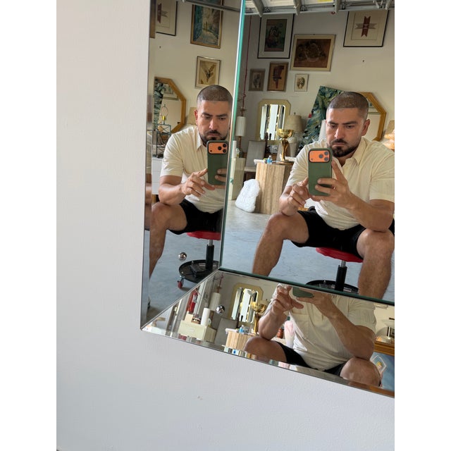 Large 1960’s Vintage Hollywood Regency Style Beveled Glass Wall Mirror For Sale - Image 9 of 12