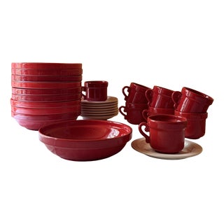 Mid-Century Modern Dutch Crimson Red Stoneware Dinner Service by Potterie De Driehoek Huizen, 1960, Set of 26 For Sale