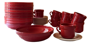 Mid-Century Modern Dutch Crimson Red Stoneware Dinner Service by Potterie De Driehoek Huizen, 1960, Set of 26