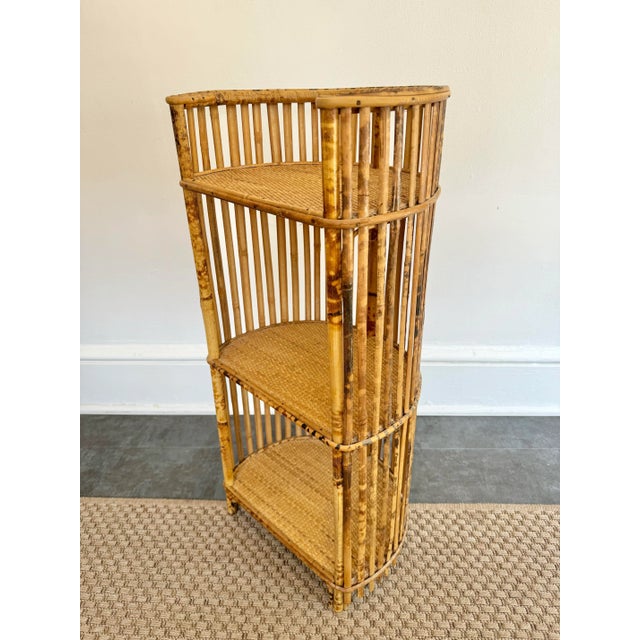 Mid 20th Century Burnt Tortoise Shell Bamboo Round Shelf For Sale - Image 6 of 8