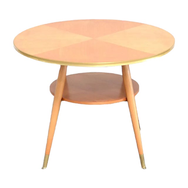 Mid-Century Side Table in Brass & Cherry For Sale