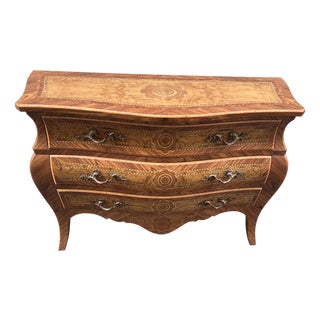 Late 20th Century French Louis Xv Style Marquetry Bombe Chest Dresser For Sale