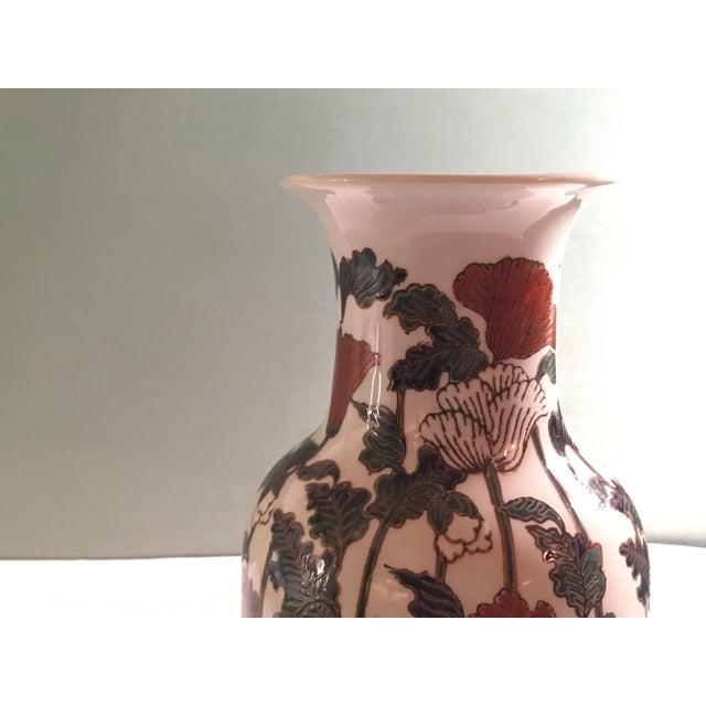 Dark Green Vintage Asian Floral Red, Green & White Decorative Vase For Sale - Image 8 of 13
