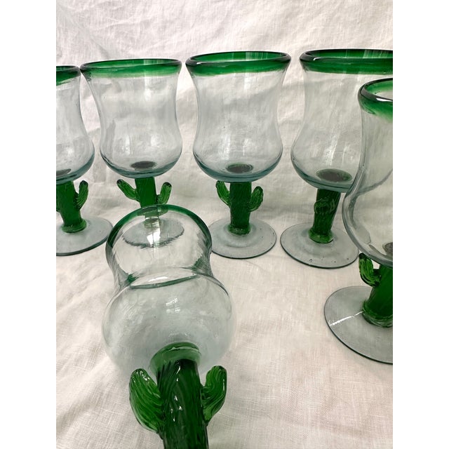 Set of 8 Hand Blown Saguaro Cactus Stem Goblets For Sale In Palm Springs - Image 6 of 7